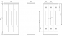 SZS_33_A 6-ajtós öltözőszekrény lábazattal, " Z" alakú ajtókkal (K730/3)