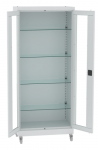 Sml 102 görgős, üvegajtós orvosi szekrény/műszerszekrény (80 cm, 2 ajtós, 4 üvegpolc)
