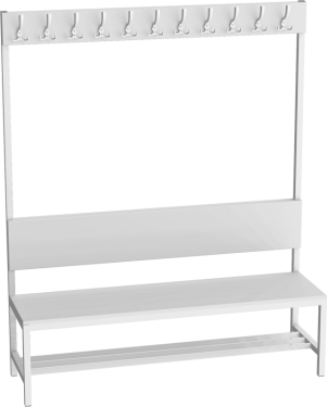 LAV_15_V egyoldalas háttámlás öltözőpad cipőtartóval (150 cm, 11 fogas)