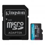 Kingston MicroSDXC 64GB Canvas Go! Plus memóriakártya R170 U3 A2 V30 + Adapter 