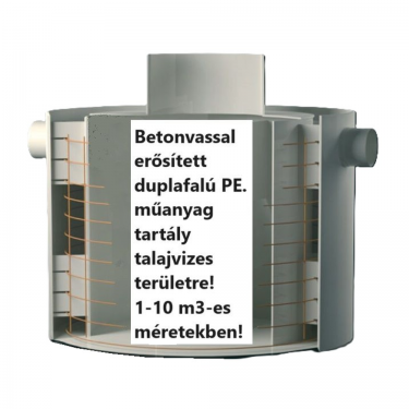 9.1 <> 10 m3-es állóhenger, DUPLAFALÚ PE. műanyag esővíz/csapadék gyűjtőtartály talajvizes területre