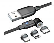 3in1 mágneses USB töltőkábel IPhone Lighting, Micro USB, USB Type-C